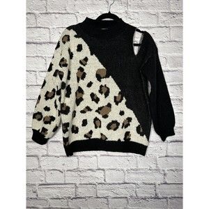 Vine & Love Open Shoulder Knit Leopard Black Sweater Women’s Size Small‎ NEW